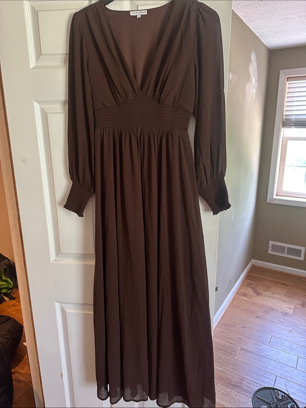 Baltic Born Chocolate Brown Smocked-Waist Maxi Dress
